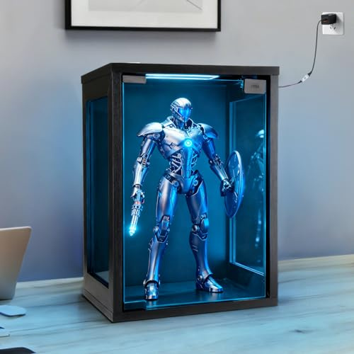 Wall Mounted Display Case Shadow Box with RGB Lights LED,Display Cabinet with Glass Doors for Collectibles,Three-Sided Glass Viewing Panels 9.8 D x 10.6 W x 15.4 H