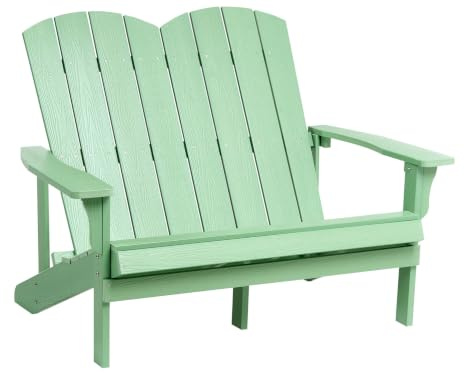 Beliani Garden Bench 2 Seater Loveseat Plastic Wood Garden Furniture Traditional Light Green Adirondack