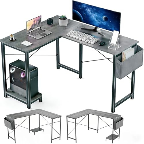 Sagenest L Shaped Desk, 50 Inch Reversible Computer Desk Corner Gaming Table with CPU Stand & Storage Bag, Sturdy Metal Frame PC Workstation for Home Office