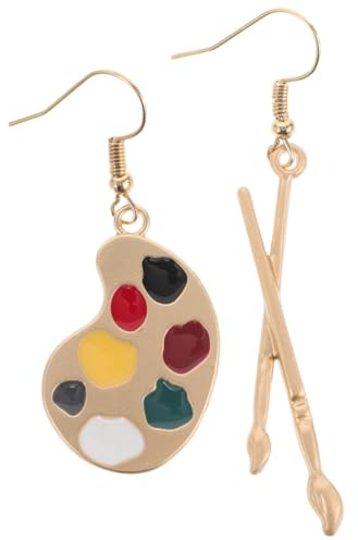 ifundom Boucles D'Oreilles Artistiques Femme Boucles D'Oreilles Asymétriques Vintage Inspirées Du Pinceau Et De La Palette Bijoux Pour Professeurs D'Art 1 Paire