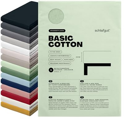 schlafgut Basic Cotton Spannbettlaken 90x200 cm 100% Baumwolle, Green Light