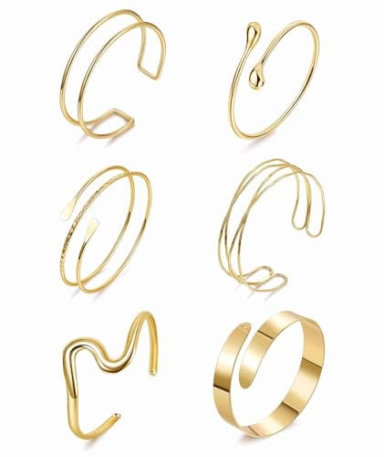 Dermalyx 6 Pezzi Bracciali da Braccio Oro, Bracciali Regolabili per Bicipite, Minimalista Bracciale Braccio Sottile, Bracciali da Braccio alla Moda, Set Bracciali Oro