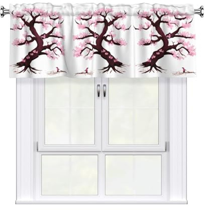 rrxnbcgg Cherry Blossoms Tree Pocket Cafe Window Treatments Valance Curtains for Kitchen Bathroom Laundry Basement Windows 54 x 18 inch