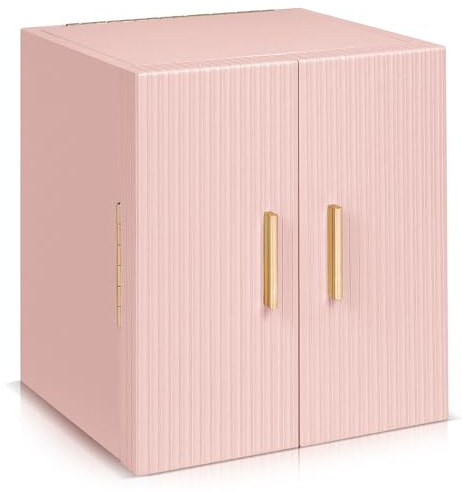 Dajasan Groß Schmuckaufbewahrung, Schmuckkästchen Damen mit Doppeltür & Spiegel, Schmuckkasten für Schminktisch, PU-Leder Vertikale Textur, Geschenk für Weihnachten, Geburtstag, Neujahr (Rosa)