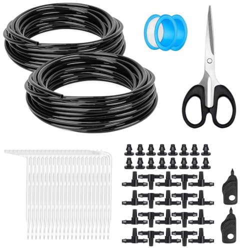 20M Tuyau Goutte à Goutte 4/7 Tuyau d'Irrigation Système Brumisateur Tuyau | avec Bouche Plate Bloc de Capuchons Flèches Blanches Forets Rouleaux à Ruban Ciseaux Goutte à Goutte Exterieur Intérieur