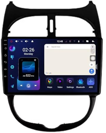 2 Din RDS Radio pour Peugeot 206 1998-2012 9 Pouces Android 15 Carplay sans Fil Portable Moniteur avec Bluetooth pour, 8core8+256G