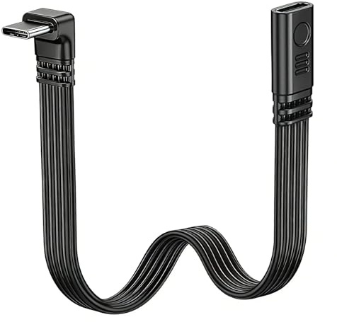 Flomiara USB C Extension Cable, Up & Down Angled Type C Male to Female Lead, 60W PD Fast Charge, 90 Degree Vertical Bend Flat Cable for Wall Socket, Laptop, 50cm