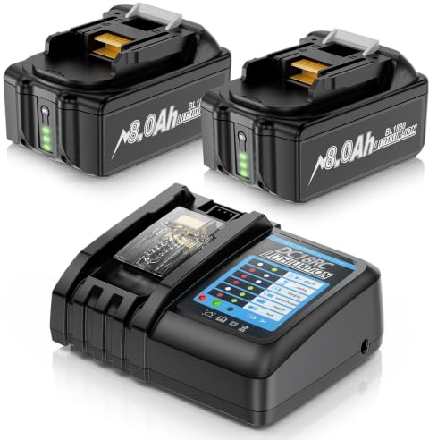 2X 8.0Ah Replacement for Makita 18V Battery(2 Batteries + 1 Charger) | Compatible with Makita 18V LXT Battery BL1830 BL1850 BL1860 BL1840 BL1820 BL1815(2 batteries & 1 charger)