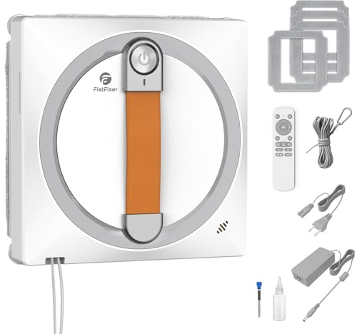 Fixtfixer Robot Limpiacristales 2800Pa, Limpiacristales Magnetico con 4 Paños y Nebulización, Sistema de Seguridad de 10 Niveles,Limpiador Cristales Electrico para Ventanas Interiores y Exteriores