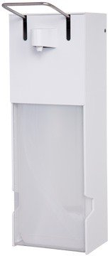 Blanc HYGIENIC Desinfektionsspender FIX – Armhebel-Spender mit Edelstahl-Bedienhebel, Euro Spender inkl. Leere 2,5 Liter Flasche zum Selbstbefüllen, Spender mit kurzem Bedienhebel, Weiß
