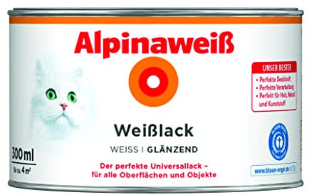 Alpinaweiß Weißlack – glänzend – Universallack für den Innen- und Außenbereich – hochdeckend, wetterbeständig & schnelltrocknend – für optimale Lackier-Ergebnisse – 300 ml