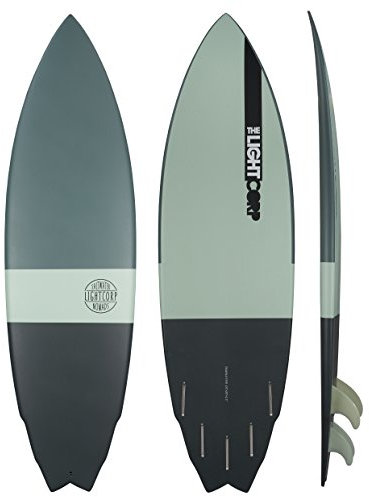 LIGHT BOARD CORP Truvalli Fish 3 Tone Epoxy-Future Surfboard, Dark Grey/Turquoises/Grey, 6'4