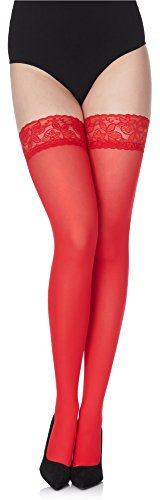 Merry Style Damen halterlose Mikrofaser 40 DEN Strümpfe mit Spitze MS 791 (Rot-791, XL-XXL (46-50))