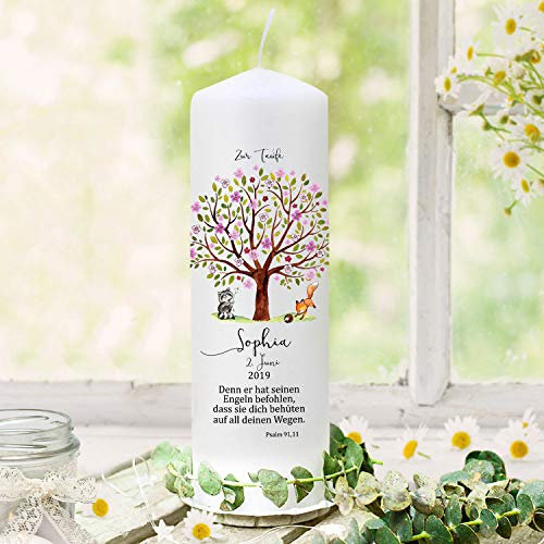 ilka parey Taufkerze Mädchen personalisiert - Patenkerze - Gastkerze - Rosa Baum Tiere - Wunschname mit Spruch - Personalisiertes Taufgeschenk - ausgewählte Größe: 1. Taufkerze* (wk120)