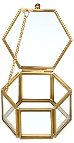Sumnacon Schmuckschatulle aus Metall und Glas,Schmuckbox, Schmukkiste,Schmuckkoffer,für Schmuck von Damen, Sechseckig (Golden,Klein)