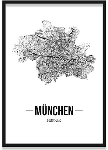 JUNIWORDS Stadtposter, München, Wähle eine Größe, 30 x 40 cm, Poster mit Rahmen, Schrift B, Weiß