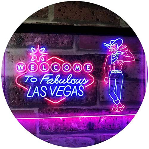 ADVPRO Cowboy Welcome to Las Vegas Beer Bar Pub Display Dual Color LED Enseigne Lumineuse Neon Sign Bleu et Rouge 600 x 400mm st6s64-i3005-br