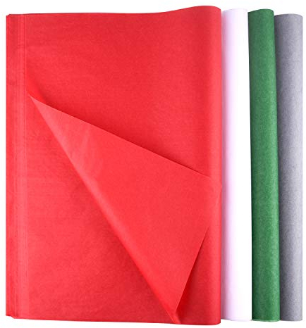 FEPITO 100 Blatt Weihnachtspapier Geschenkpapier Geschenkpapier Rot Grün Grau und Weiß Seidenpapier für Weihnachtsgeschenkverpackung, Basteln (14 x 20 Zoll)