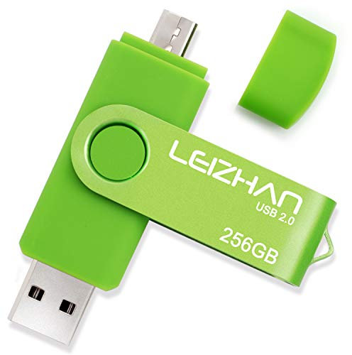 LEIZHAN Clé USB 2.0 Double Port OTG Flash Drive Extension de Stockage Mémoire Stick pour Android Smartphone Tablette & PC-256Go(Vert)