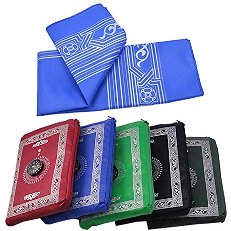 KAV Gebetsmatte für Reisen, mit Kompass, Tragetasche im Taschenformat und befestigtem Kompass, Gebetsteppich, tragbar, Nylon, wasserdicht, leicht zu tragen, Taschenbetsmatte, 60 x 100 cm, Schwarz