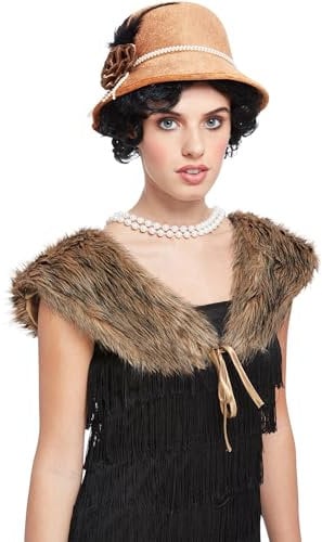 Smiffys Exklusives: 20er Jahre Komplett-Set, Braun, Hut & Kunstpelzstola Halloween