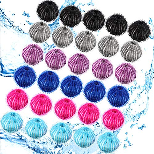 Blulu 30 Stück Tierhaarentferner für Wäschetrockner, Bälle, wiederverwendbar, Waschmaschine, Haarfänger, Haustier-Fänger, Fusselentferner (hellblau, blau, grau, schwarz, lila, rosarot)