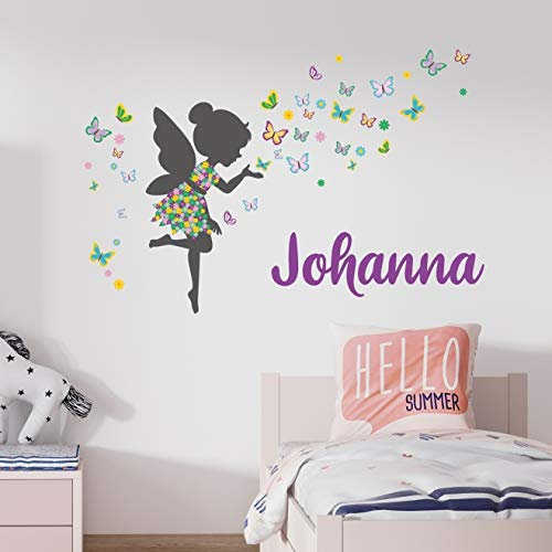 tjapalo® v23 Kinderzimmer Wandtattoo Mädchen Name bunte Schmetterlinge Wandsticker Wandtattoo mädchenzimmer Name, Größe: B100xH58cm