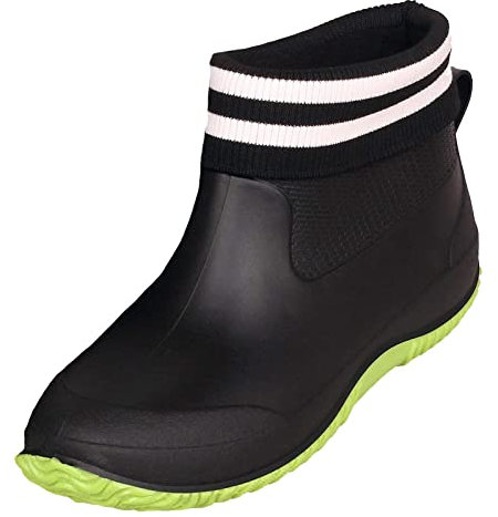 SMajong Stivali in Gomma Uomo Donna Impermeabili Scarpe da Giardinaggio Antiscivolo Scarpe da Pioggia Scarpe Gomma Stivali Caviglia Caldi Nero Verde Cotone Taglia 37 EU
