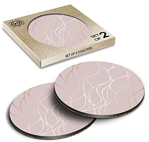 Destination Coasters (Set of 2) Round with - Rose Gold Marble Effect Drink Glossy Coasters/Tabletop Protection for Any Table Type #2452