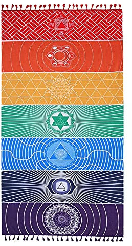 Yoga Meditation Tapisserie, Meditation Sieben Chakra Wandteppich, Hippie Chakra Boho Wandtuch,Yoga Matte Schweiß Absorbieren Mehrfarbige Towels, für Strand Pool Fitnessstudio Yoga Sauna(150 * 75cm)