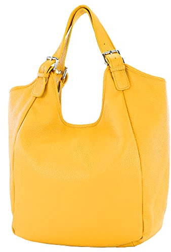 modamoda de T227 Damen Shopper Schultertasche Leder Large handmade in Italy, Farbe:Sonnengelb