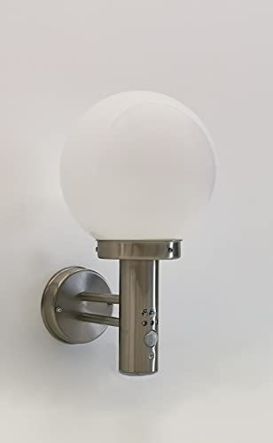 Trango 8005-PIRL LED IP44 Sensor Außenleuchte inkl. 1x E27 LED Leuchtmittel 3000K warmweiß *BO* Wandleuchte mit Bewegungsmelder Sensor aus Edelstahl und Kunststoff, Wegbeleuchtung, Wandlampe