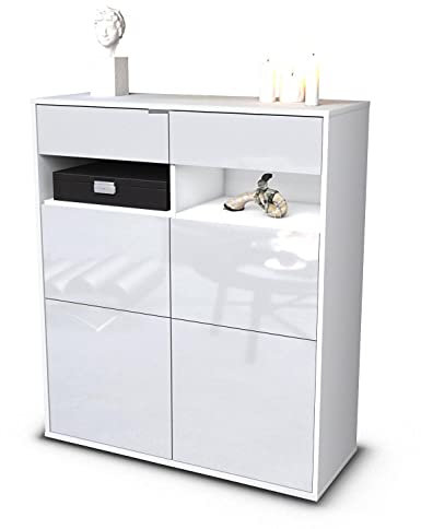 Stil.Zeit Highboard Juliana, Korpus Weiss matt, Front Hochglanz-Design Weiß (92x108x35cm), Push-to-Open Technik & Leichtlaufschienen