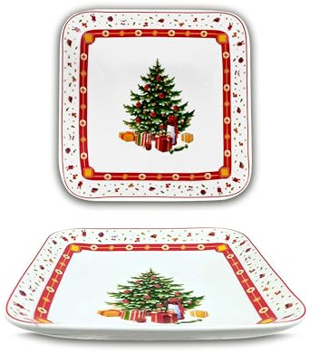 Maison Tortorà - Vassoio Natalizio in Porcellana con Decoro Albero di Natale, Vassoio da Portata decorato (12x12 cm)