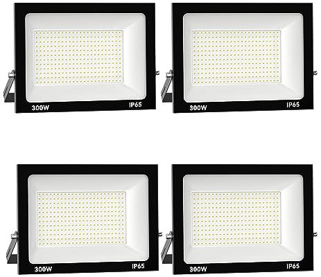 Royana 4er 300W LED Strahler Außen 30000LM Superhell led strahler 6000K Kaltweiß IP65 Wasserfest led scheinwerfer,Ultradünnes für Sportplatz Garage Garten Hinterhof Flur