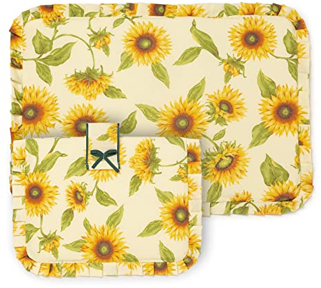 PARAMAISON Copriforno e Coprifornello Girasole Giallo, Stile Shabby Chic Country, Imbottito, Rettangolare, Lavabile, Set 1+1