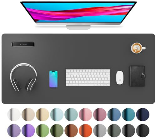 Aothia Schreibtischunterlage,Mauspad mit Leder und Rutchfeste Wildleder,Multifunktionales Office Mousepad Laptop Schreibunterlage,Tisch-Schutz Unterlage für Büro/Home(91cmx43cm,grau)