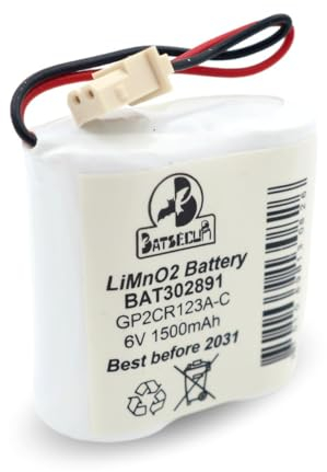 Batería de alarma BAT302891 compatible con Visonic GP2CR123A, 103-302891, 103-302915, GP2CR123A-C y BENTEL BW-BAT891-6V 1500mAh LiMnO2
