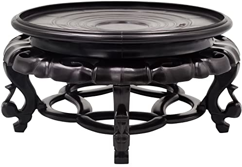 Orientalischer Möbelständer mit Fischglas, Holzvase, stabiler Dekorationsständer (16 cm)