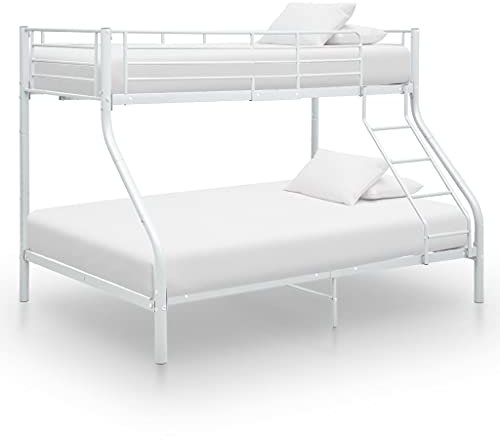 Hommdiy Etagenbett Stockbett Hochbett Etagenbettgestell Stockbett Hochbett Etagenbett Stockbett Hochbett Etagenbettgestellgestell Weiß Metall 140x200 cm/90x200 cm
