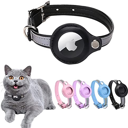 Airtag Katzenhalsband,Leder Airtag Halsband Katze,Reflektierend Verstellbar GPS Katzenhalsband Airtag Hülle für Tracking Katze Anti-verloren,Airtag Katze für große/mittelgroße/kleine Katze(S,Schwarz …