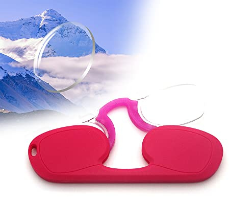 BEZAX Tragbare Mini-Nasenclip-Lesebrille, armlose Lesebrille zum Einklemmen der Nase mit Etui, Damen-Herren-HD-Anti-Blau-Presbyopie-Brille (Orange,+3)