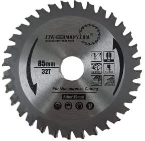 jjw-germany HW HM - Hoja de sierra circular (85 x 15 mm, compatible con Bosch, minisierras circulares manuales con batería Makita (HM 85 x 2,0 x 15 mm = 32 WF de metal)