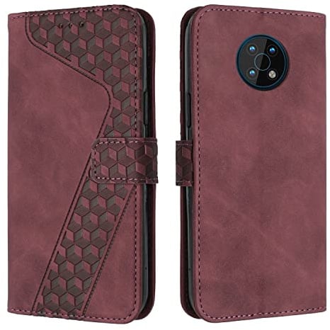 OKZone Kompatibel mit Nokia G50 5G Hülle, PU Leder Handyhülle Tasche Wallet Schutzhülle Nokia G50 5G, Flip Cover Klappbar Stoßfeste Brieftasche Etui mit Magnet Kartenfach TPU Lederhülle (Rot)