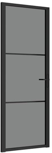 vidaXL Innentür Modernes Design Glastür Komplettset Zimmertür Tür Drehtür Wohnungstür mit Montagezubehör 76x201,5cm Schwarz ESG-Glas Aluminium