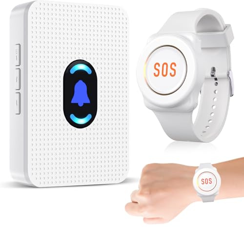 Daytech Wireless Caregiver Pager Call Button for Elderly at Home Life Alert Systems for Seniors Disabled Patient 1 Emergency Watch 1 Receiver