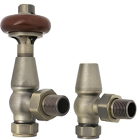 Warmehaus Chelsea Traditional Angled TRV Thermostatic Radiator Valves Antique Brass