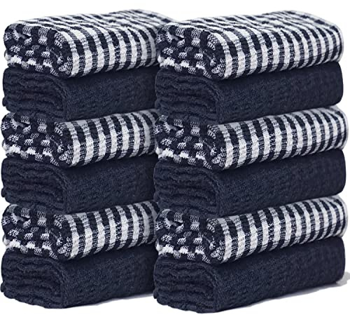 Casabella 100% Cotton Kitchen Towels 50x70 cm Pack of 12 Wonder Dry Tea Towels for Kitchen, Highly Absorbent Dish Cloths for Washing up, Soft & Thick Wash Cloths, Navy Tea Towels Kitchen Cloth