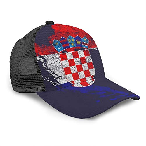 Oaieltj Unisex Baseballkappe Damen Herren Klassische Baseballkappe Verstellbare Snapback Mesh Trucker Hut Sonnenhut, Kroatien Flagge und Karte Kroatiens Stolz, One size