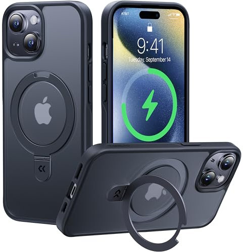 CASEKOO 2025 Neu Magic Stand für iPhone 15 Hülle für MagSafe [Militärschutz] [Unsichtbarer Ständer] Stoßfeste Kratzfeste Schutzhülle Dünne Griffige Handyhülle Matte Case - Edel Schwarz